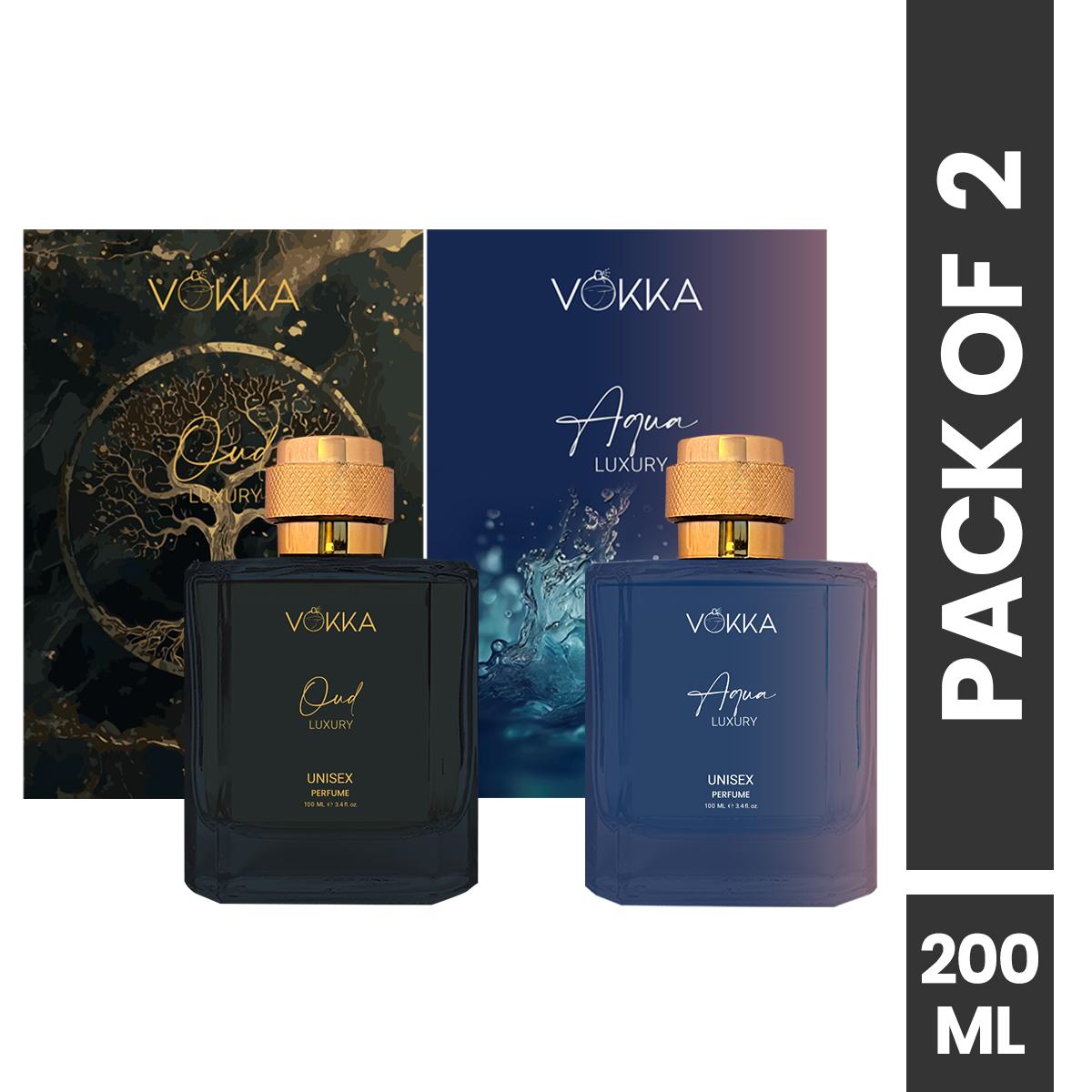 VOKKA Oud & Aqua 200 ml Pack of 2 x 100ml Unisex Luxury Long Lasting Perfume