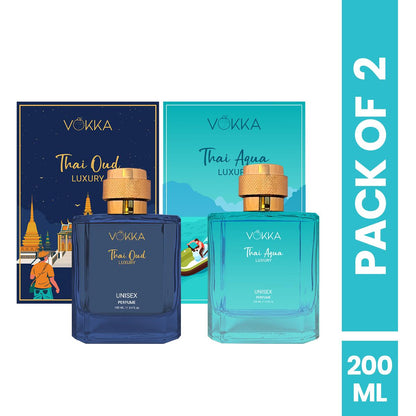 VOKKA Thai Oud & Thai Aqua 100 ml (Pack of 2) Luxury Long Lasting Perfume