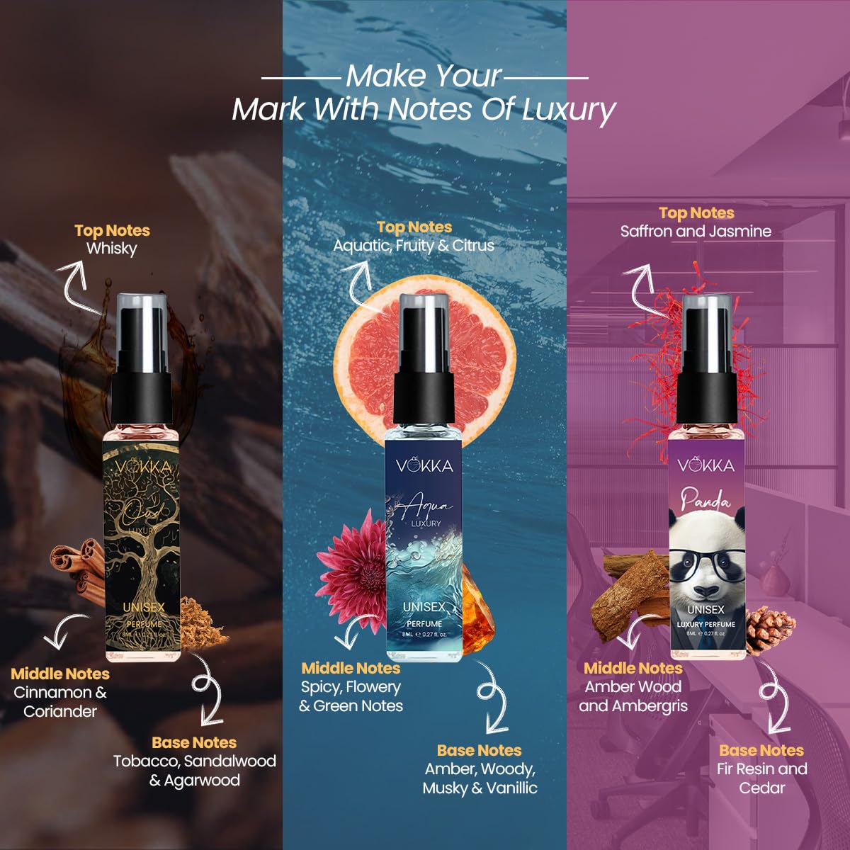 Vokka Luxury Perfume 9 x 8ml Gift Set for Men & Women | Premium Travel Fragrance Gift Pack