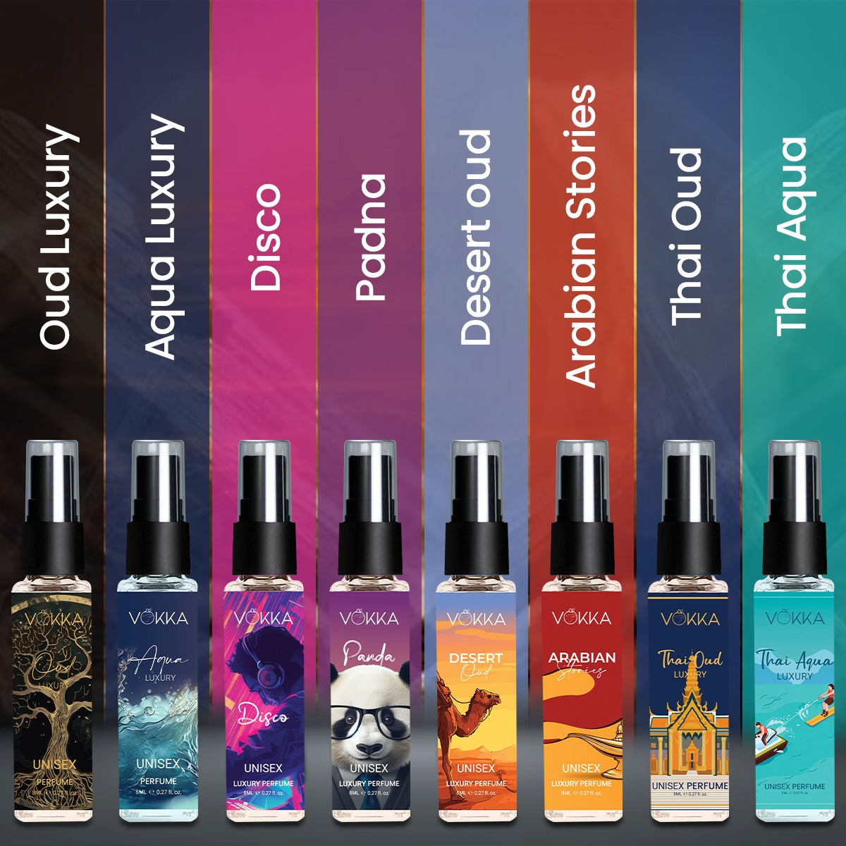 Vokka Perfume Trial Pack – Pack of 8 x 8ml Unisex Luxury Perfumes