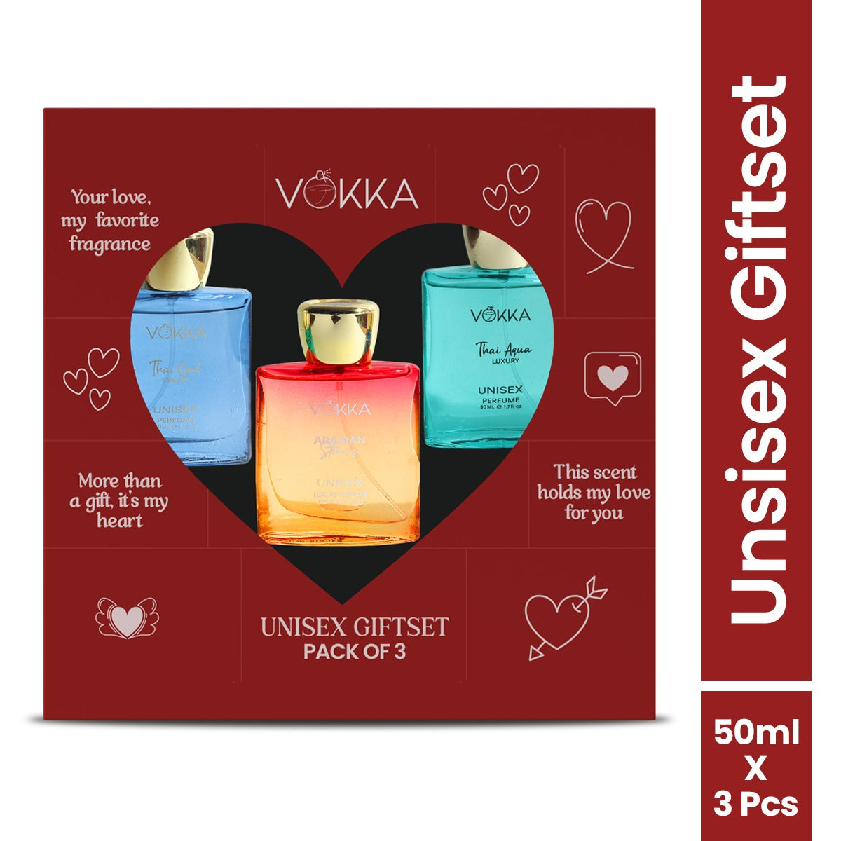 Vokka Gift of Love 150ml - 3 x 50ml Luxury Unisex Perfume Gift Set
